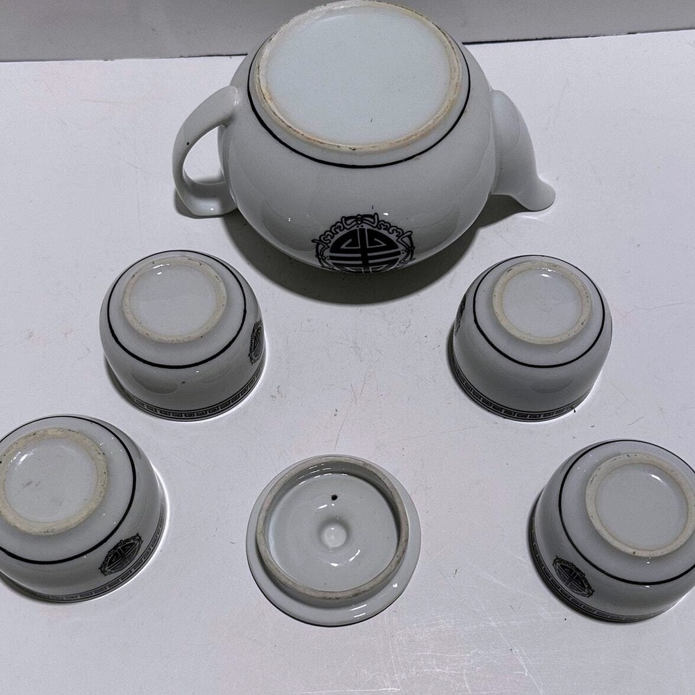 Asian Tea Set Teapot with 2 Cups‎ Oriental Design White Porcelain - Picture 13 of 15